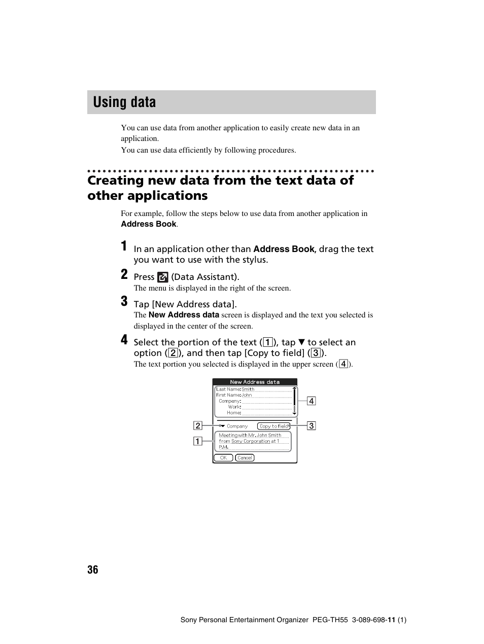 Using data | Sony PEG-TH55 User Manual | Page 36 / 104