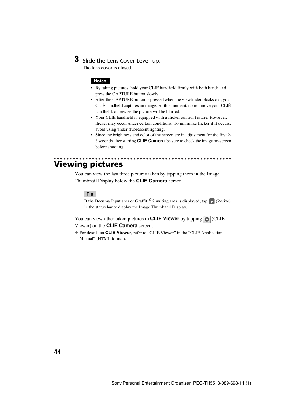 Viewing pictures | Sony PEG-TH55 User Manual | Page 44 / 104