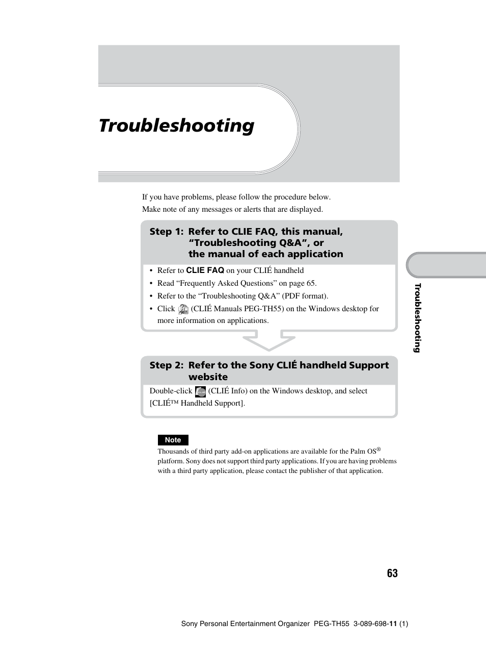 Troubleshooting | Sony PEG-TH55 User Manual | Page 63 / 104