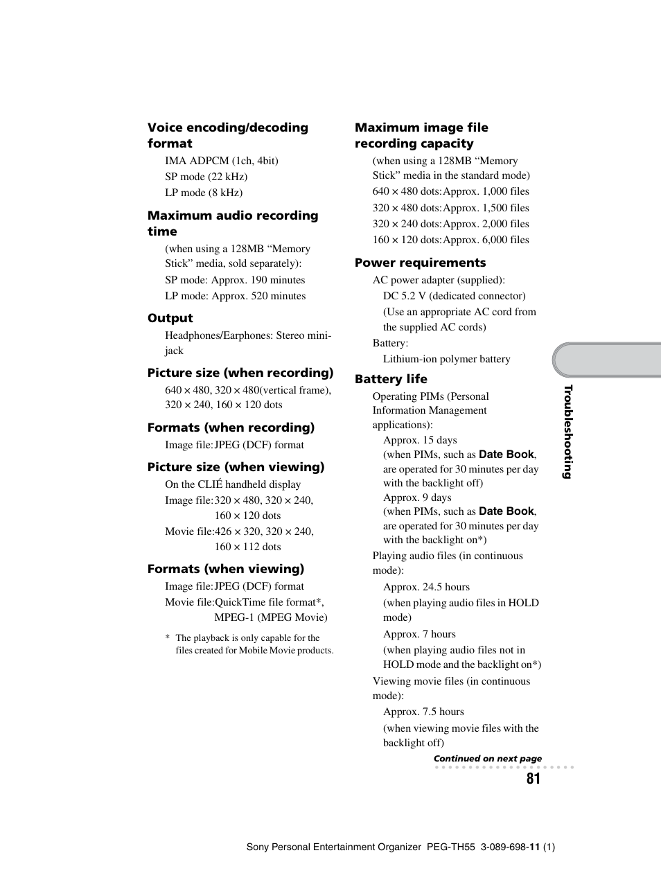 Sony PEG-TH55 User Manual | Page 81 / 104