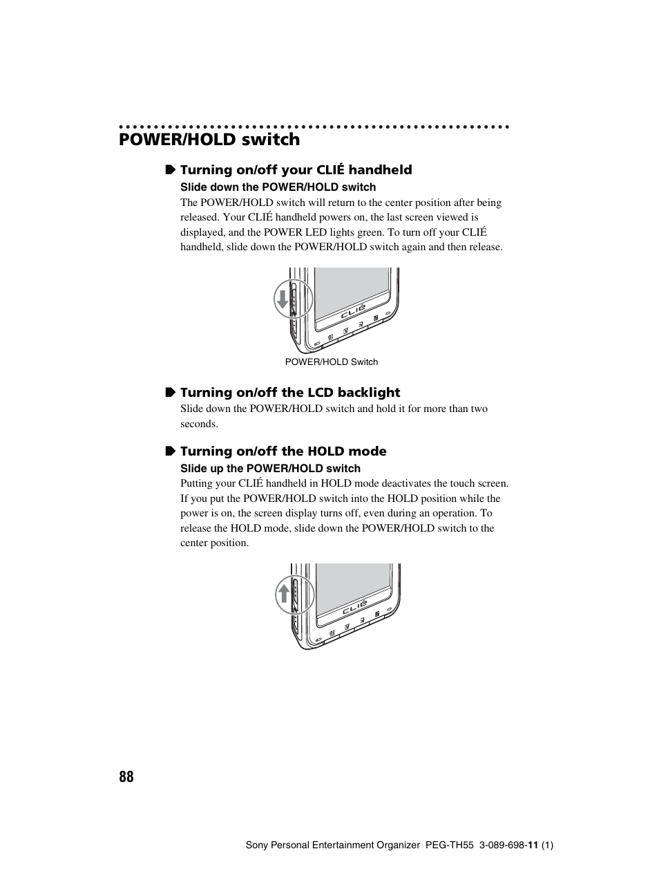 Power/hold switch | Sony PEG-TH55 User Manual | Page 88 / 104