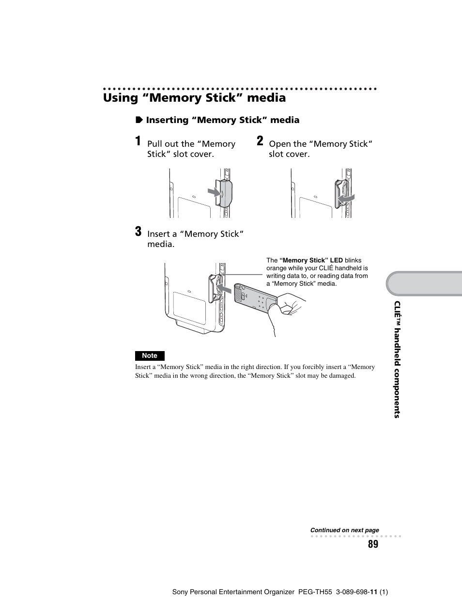 Using “memory stick” media | Sony PEG-TH55 User Manual | Page 89 / 104