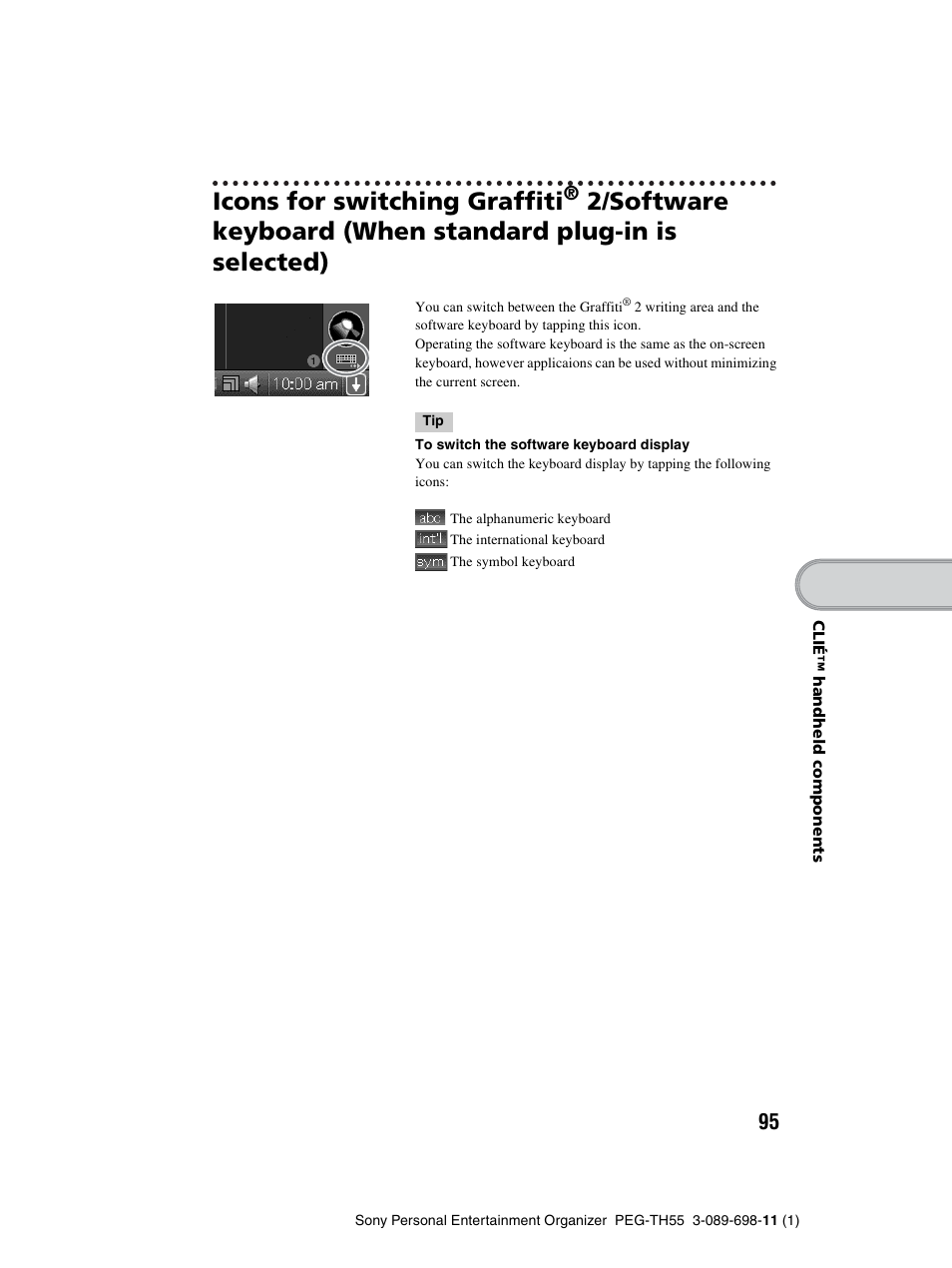 Icons for switching graffiti | Sony PEG-TH55 User Manual | Page 95 / 104