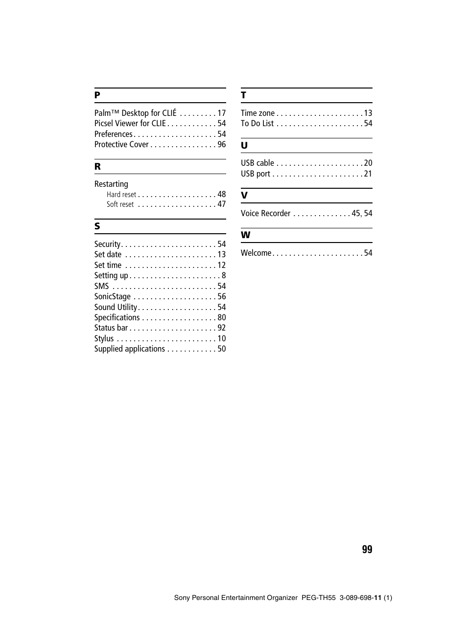 Sony PEG-TH55 User Manual | Page 99 / 104