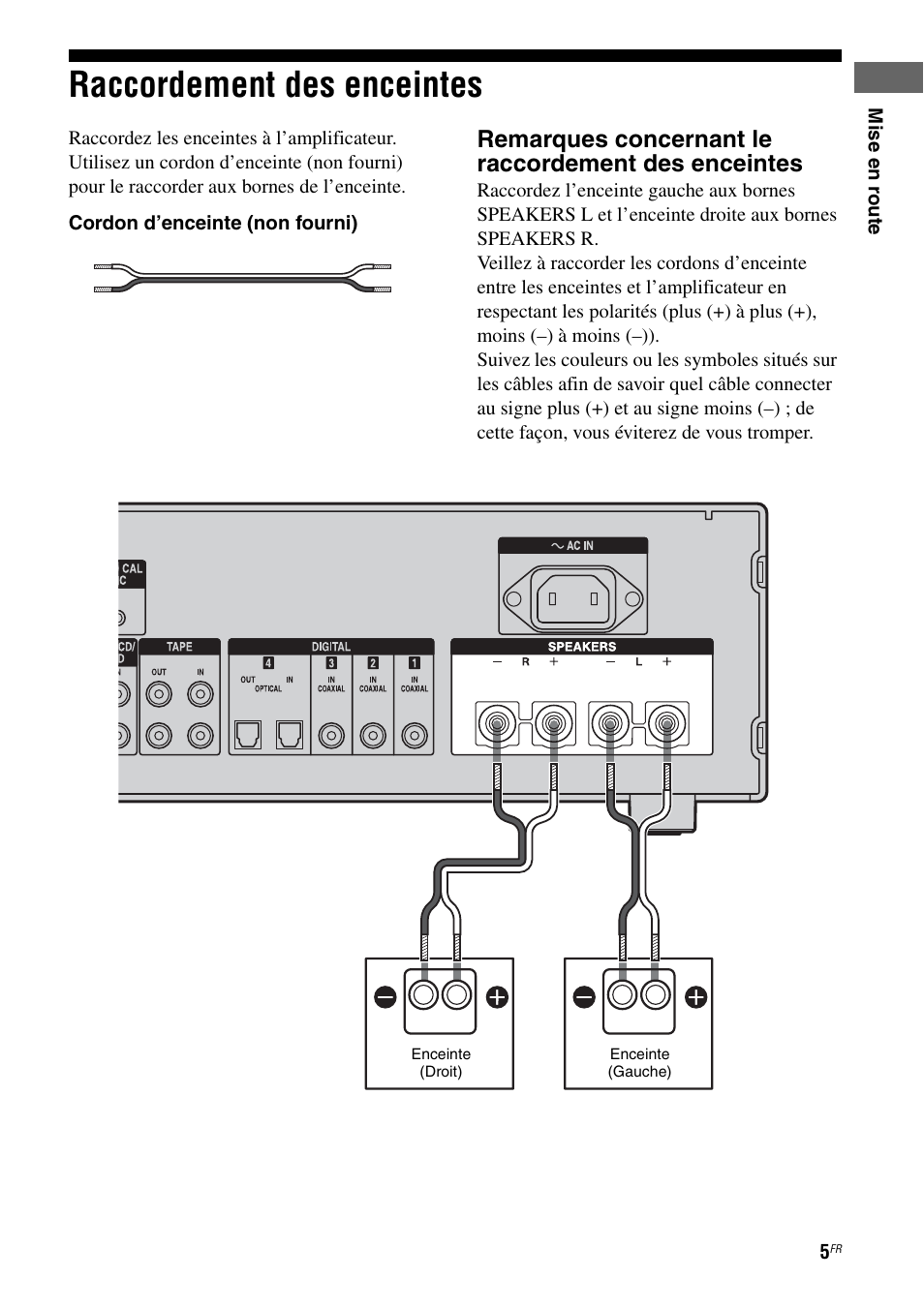 Raccordement des enceintes, Remarques concernant le raccordement des enceintes | Sony TA-F501ES User Manual | Page 27 / 96