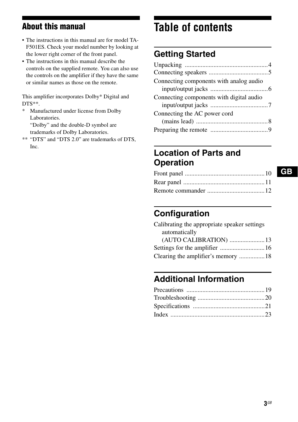 Sony TA-F501ES User Manual | Page 3 / 96