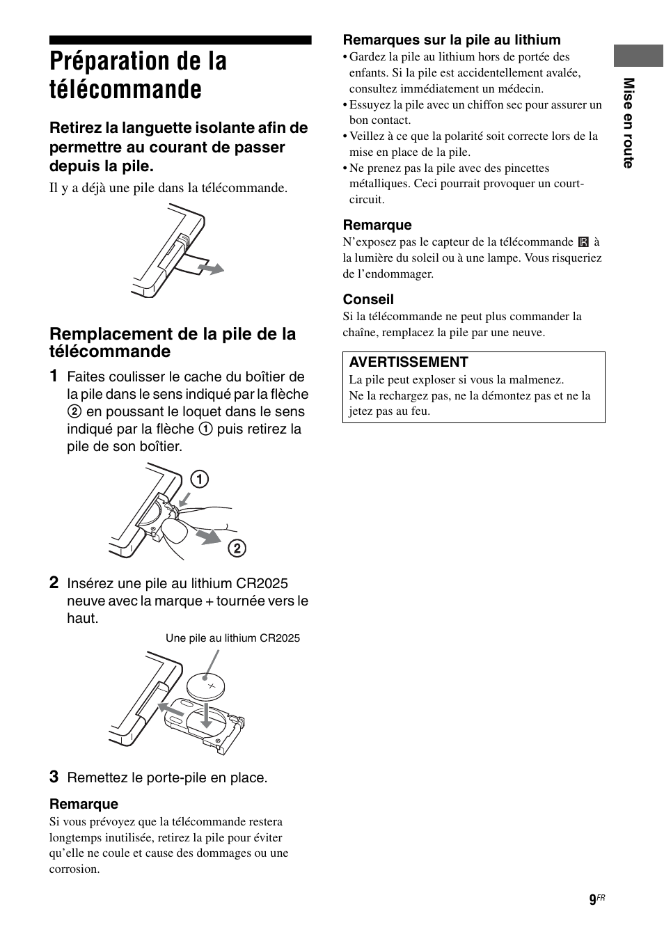 Préparation de la télécommande, Remplacement de la pile de la télécommande 1 | Sony TA-F501ES User Manual | Page 31 / 96