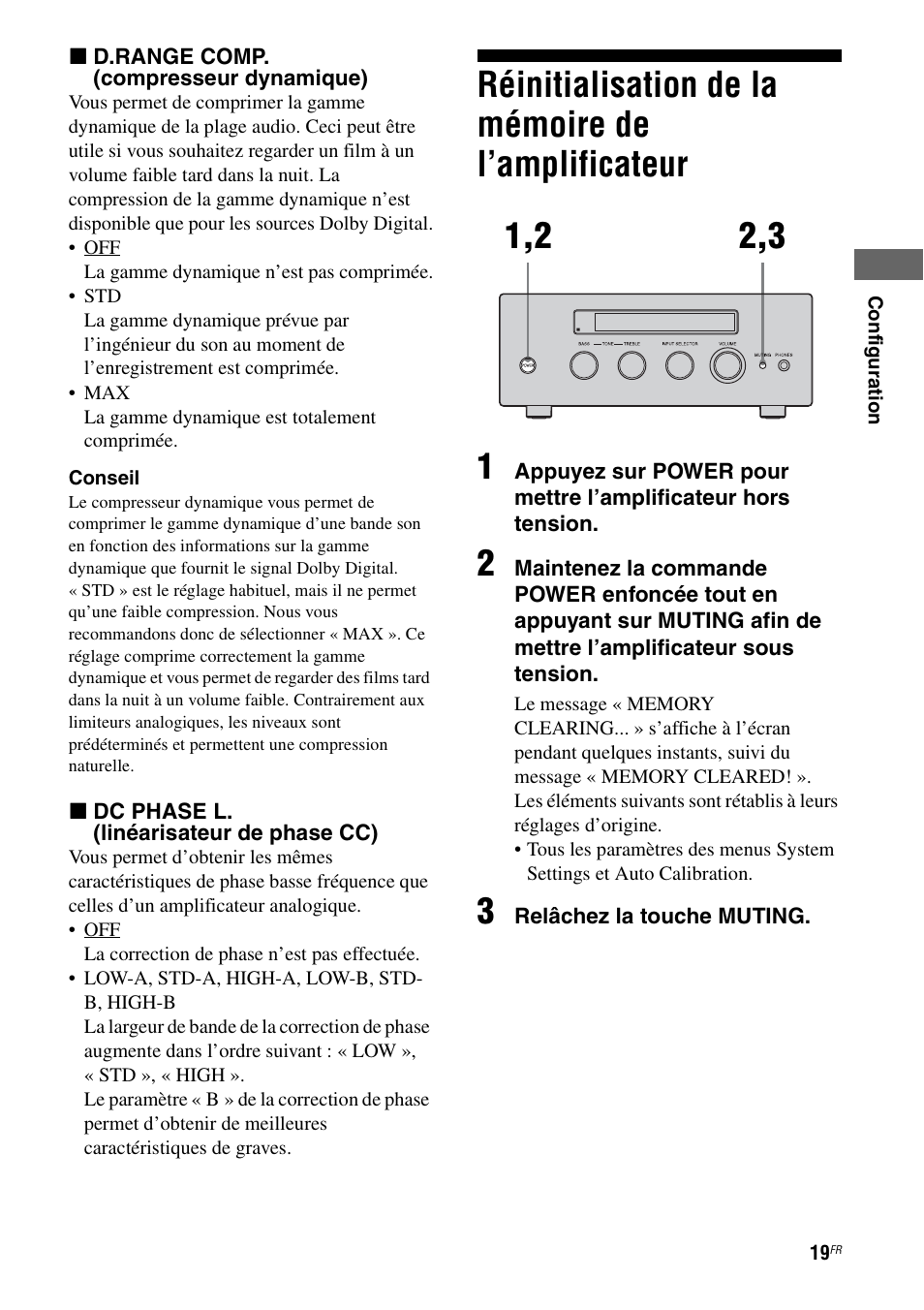 Réinitialisation de la mémoire de l’amplificateur, Réinitialisation de la mémoire de, L’amplificateur | Sony TA-F501ES User Manual | Page 41 / 96