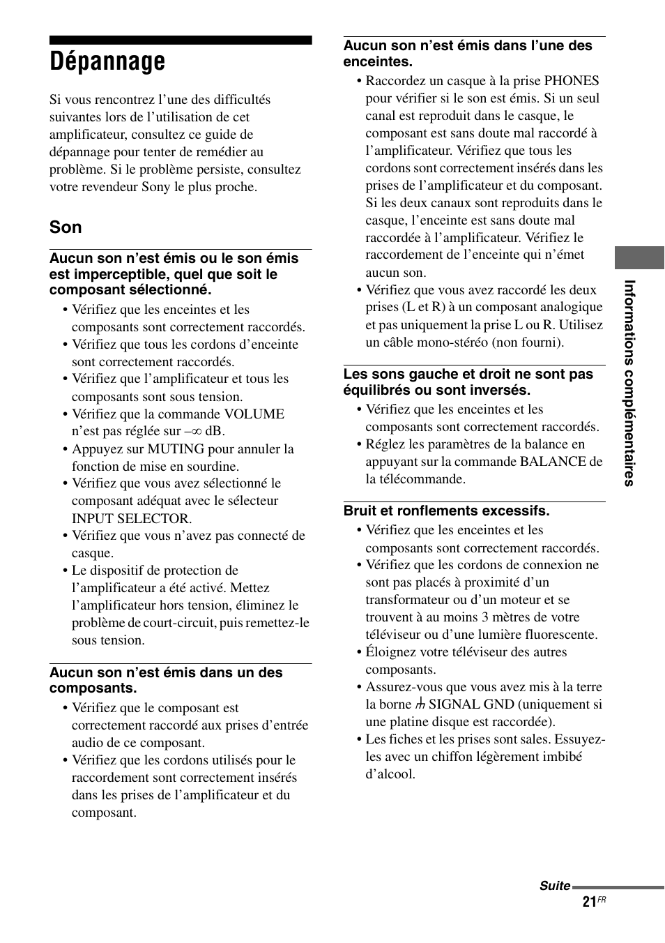 Dépannage | Sony TA-F501ES User Manual | Page 43 / 96