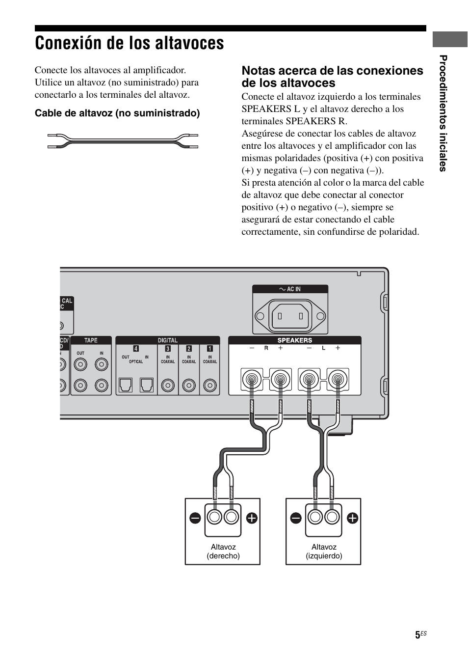 Conexión de los altavoces, Notas acerca de las conexiones de los altavoces | Sony TA-F501ES User Manual | Page 51 / 96