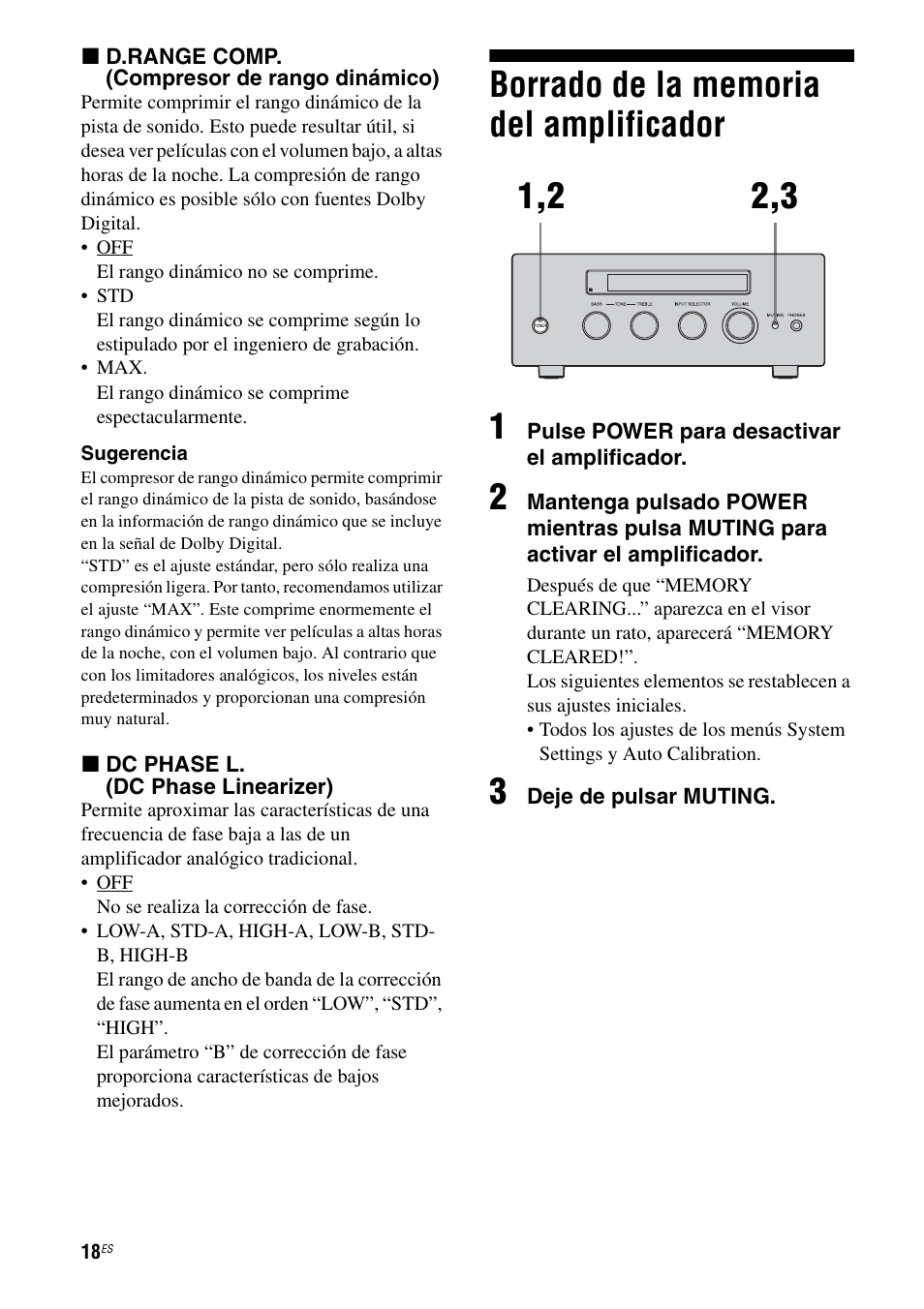 Borrado de la memoria del amplificador | Sony TA-F501ES User Manual | Page 64 / 96