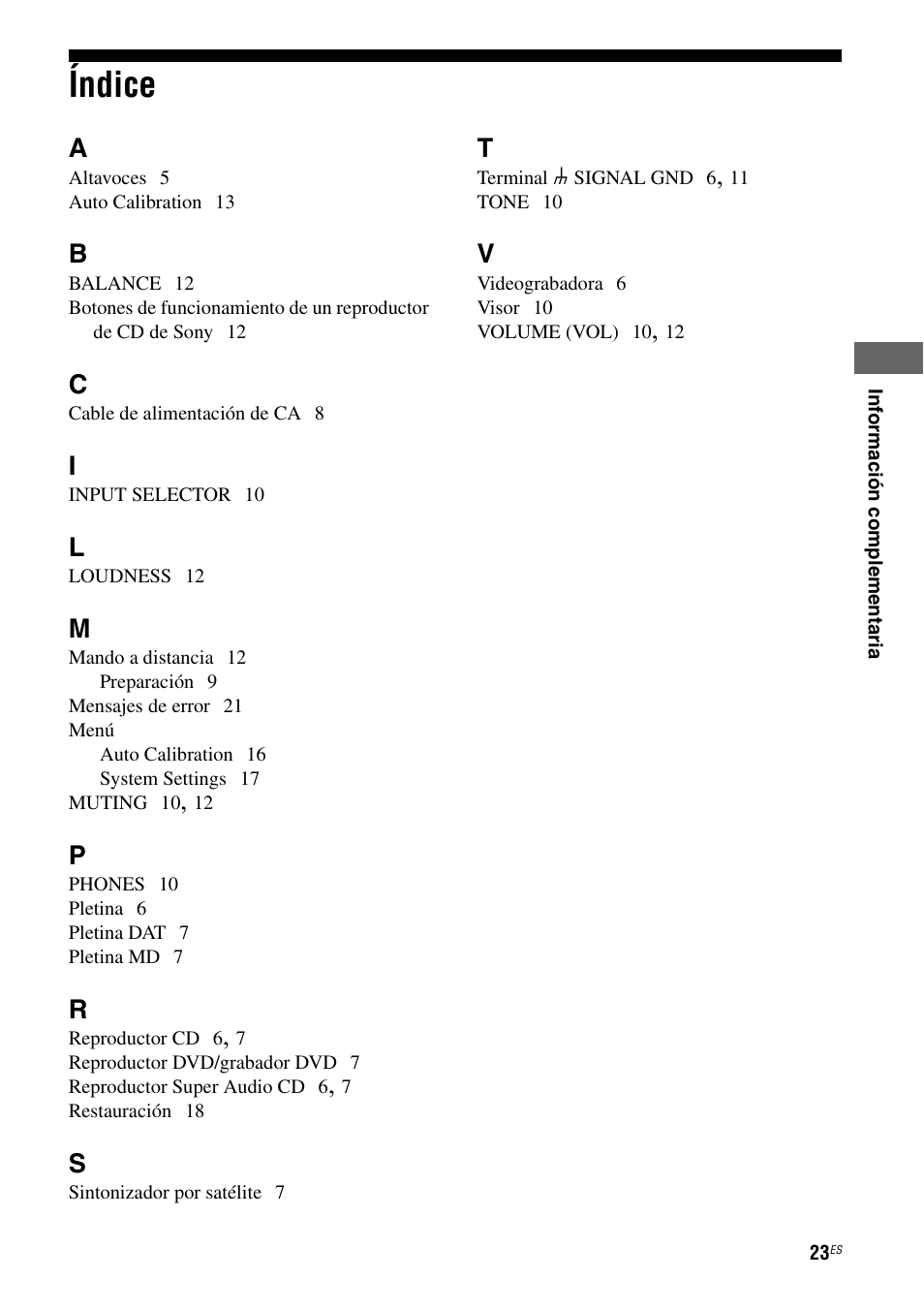 Índice | Sony TA-F501ES User Manual | Page 69 / 96