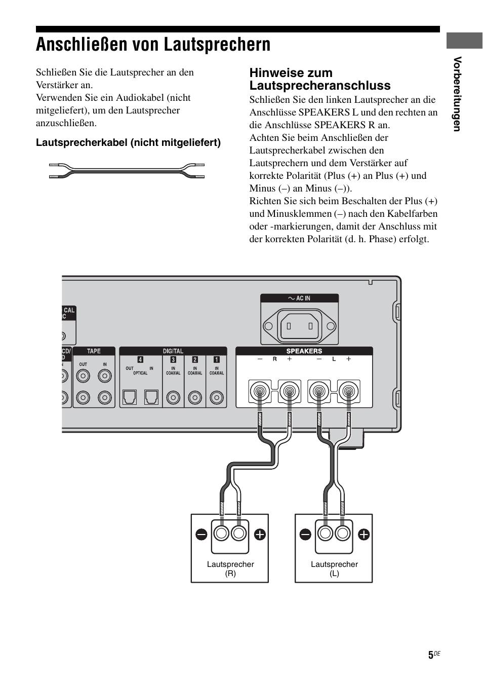 Anschließen von lautsprechern, Hinweise zum lautsprecheranschluss | Sony TA-F501ES User Manual | Page 73 / 96
