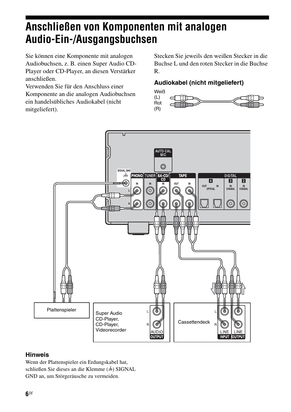 Anschließen von komponenten mit analogen, Audio-ein-/ausgangsbuchsen | Sony TA-F501ES User Manual | Page 74 / 96