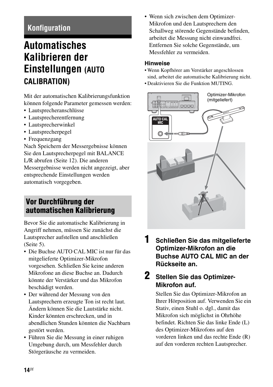 Konfiguration, Automatisches kalibrieren der einstellungen, Auto calibration) | Sony TA-F501ES User Manual | Page 82 / 96