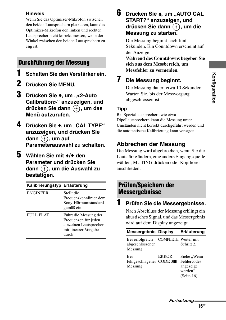 Durchführung der messung, Prüfen/speichern der messergebnisse | Sony TA-F501ES User Manual | Page 83 / 96