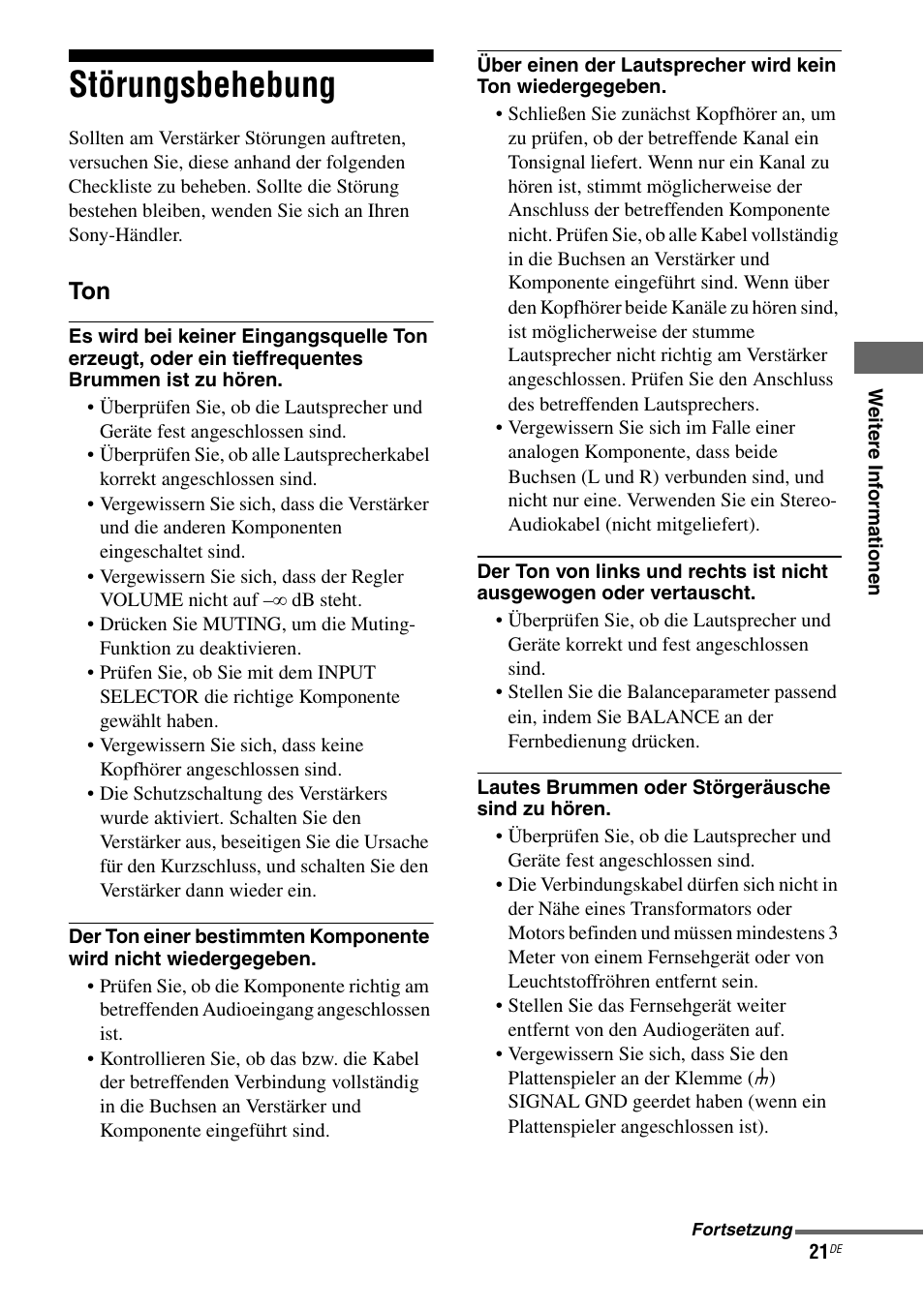 Störungsbehebung | Sony TA-F501ES User Manual | Page 89 / 96