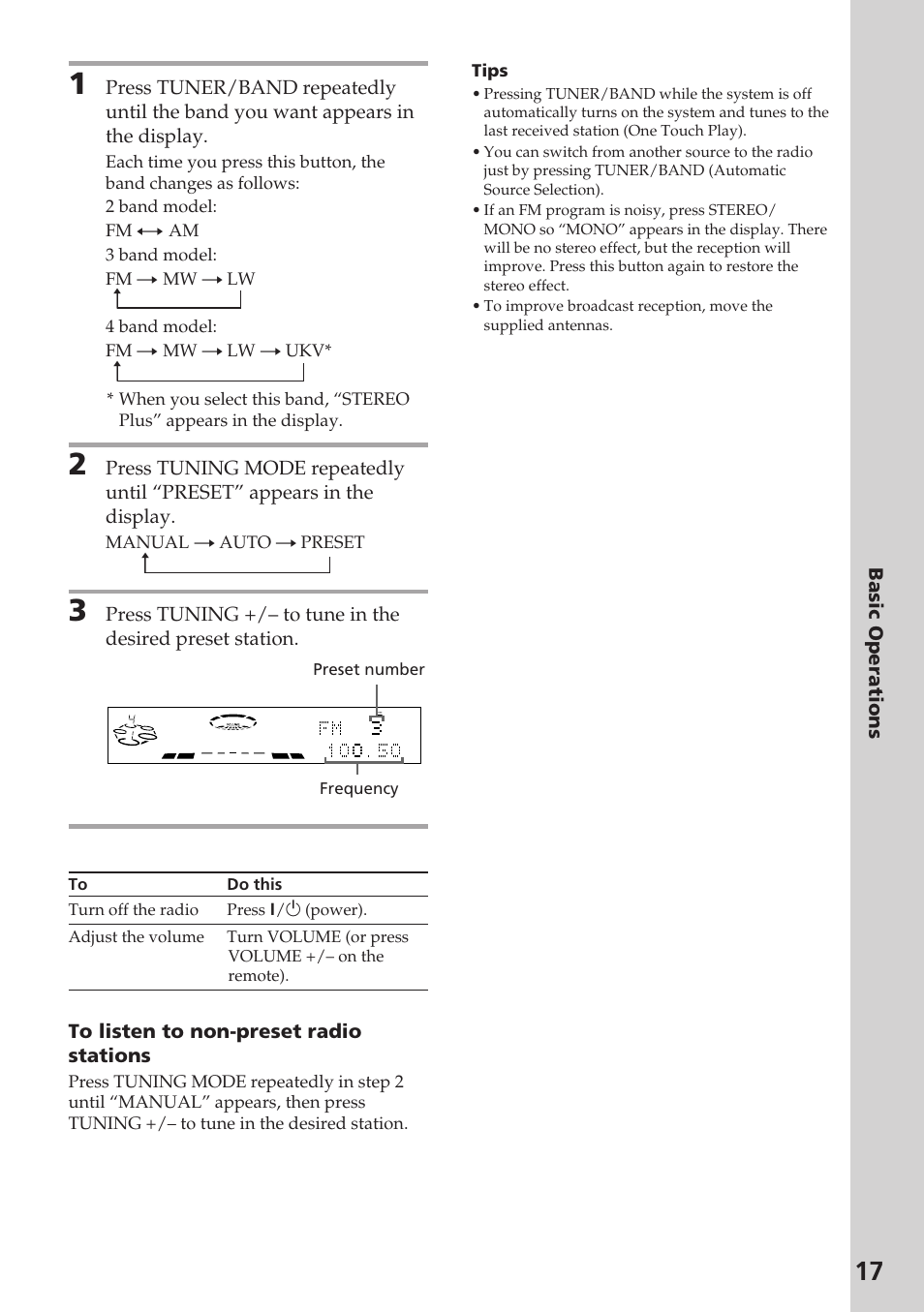 Basic operations | Sony XB88AV User Manual | Page 17 / 52