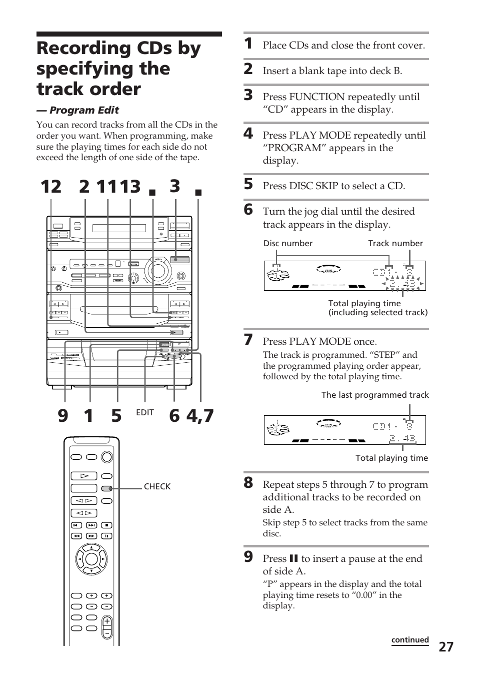 Recording cds by specifying the track order | Sony XB88AV User Manual | Page 27 / 52