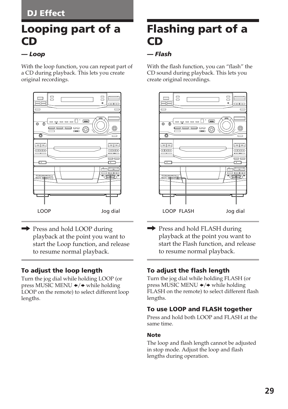 Looping part of a cd, Flashing part of a cd, Dj effect | Sony XB88AV User Manual | Page 29 / 52