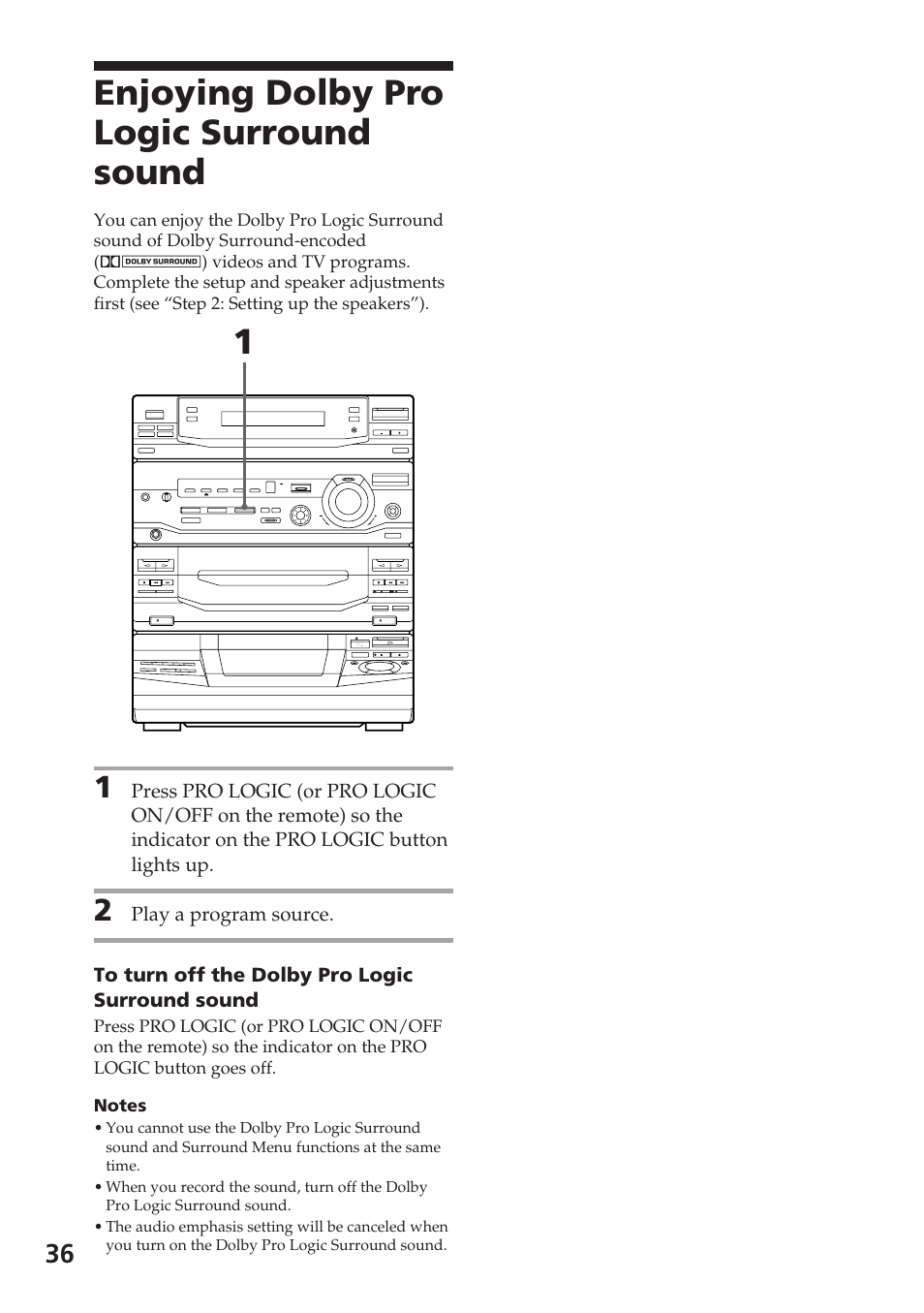 Enjoying dolby pro logic surround sound 1 | Sony XB88AV User Manual | Page 36 / 52