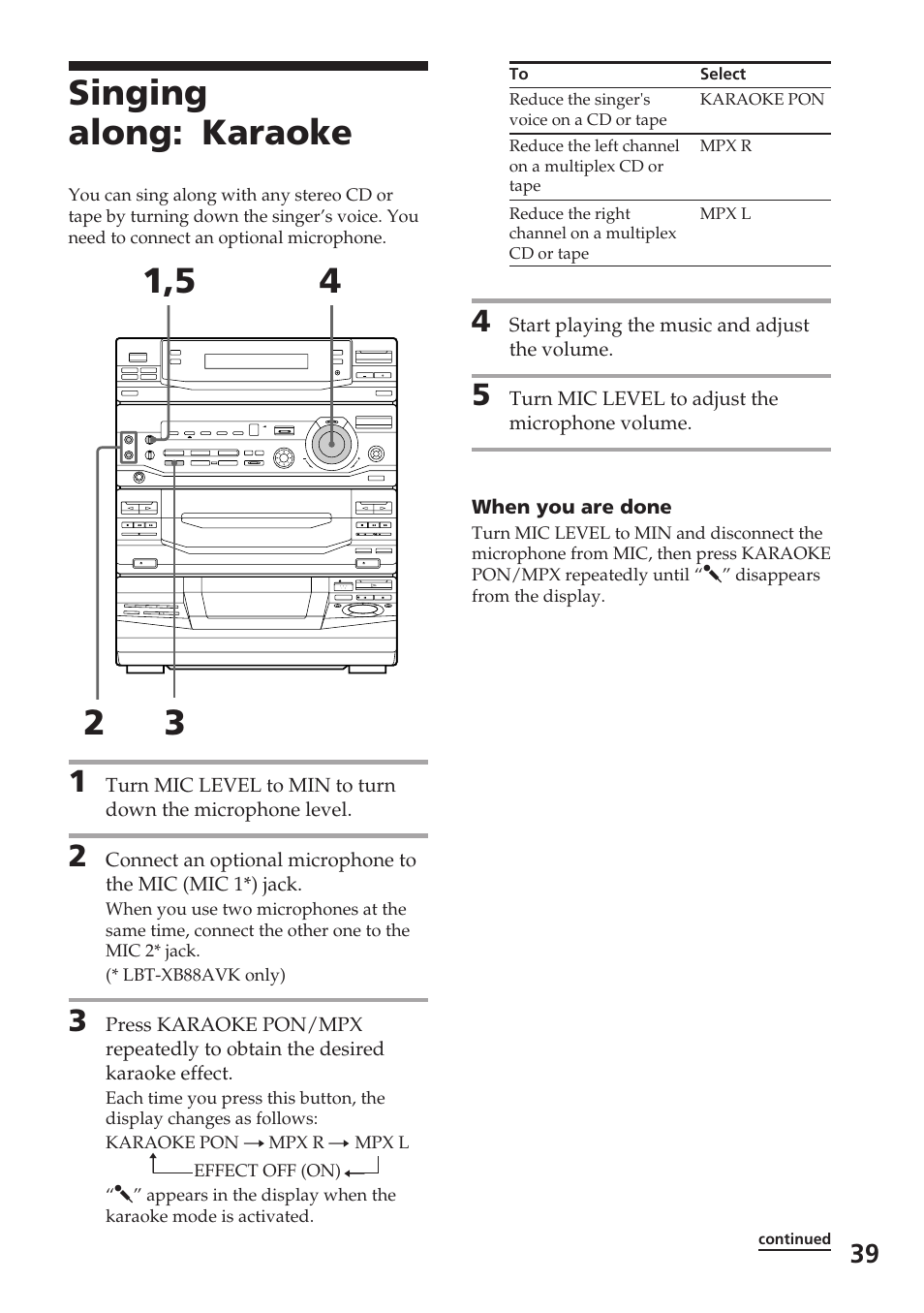 Singing along: karaoke | Sony XB88AV User Manual | Page 39 / 52