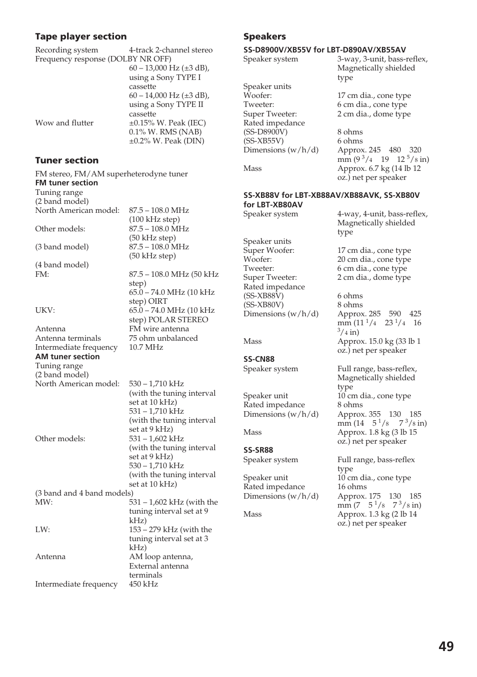 Sony XB88AV User Manual | Page 49 / 52