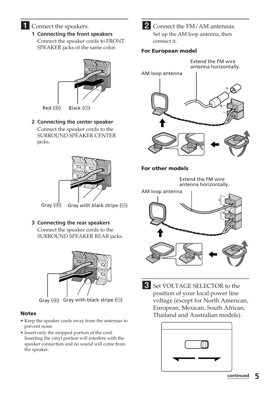 Connect the speakers, Connect the fm/am antennas, Voltage selector | Sony XB88AV User Manual | Page 5 / 52