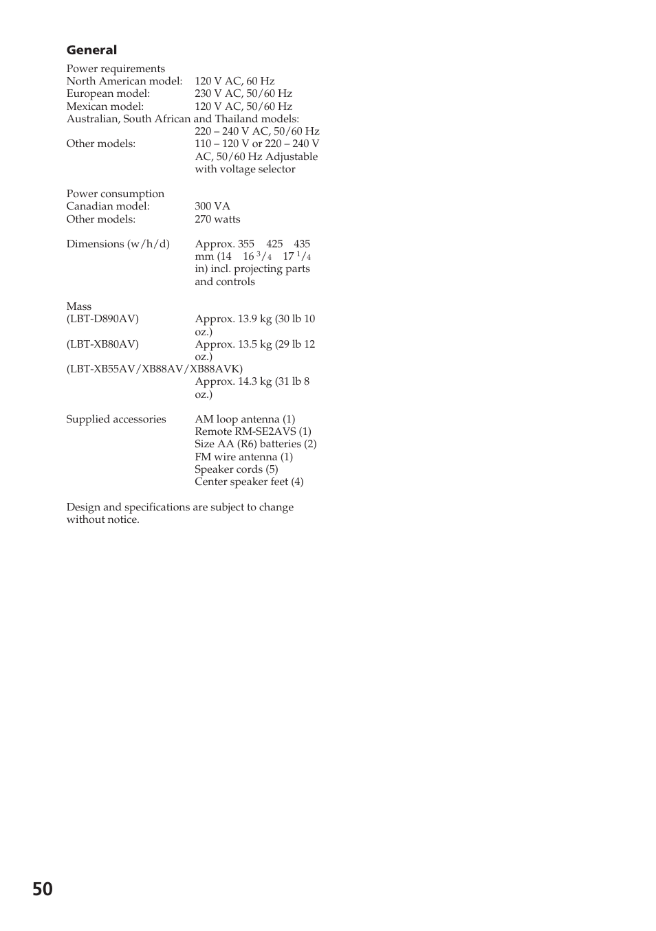 Sony XB88AV User Manual | Page 50 / 52