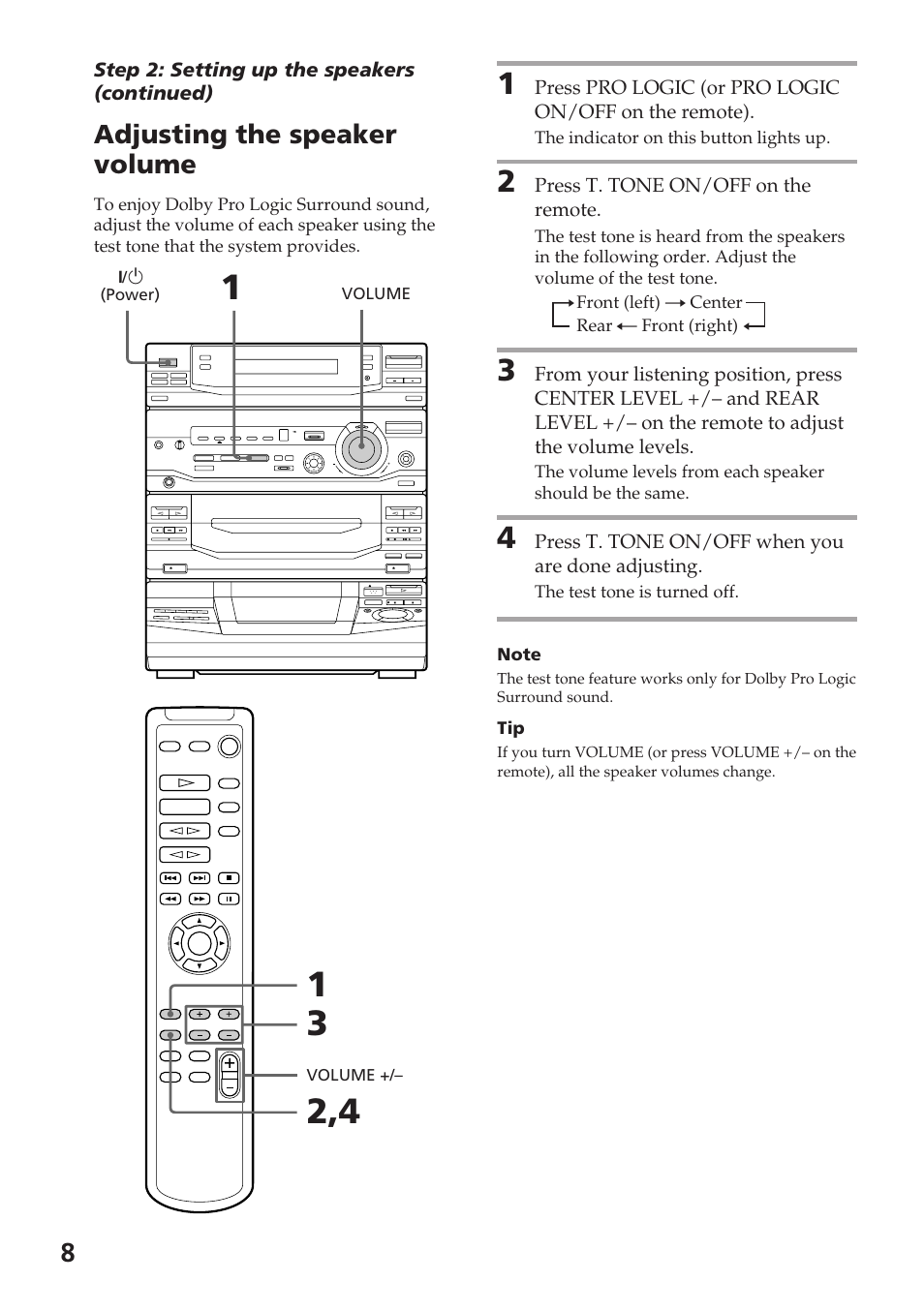 Adjusting the speaker volume | Sony XB88AV User Manual | Page 8 / 52