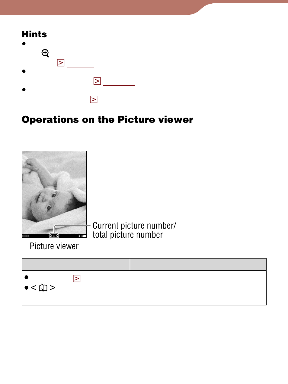 Operations on the picture viewer | Sony Reader 4-153-621-14(1) User Manual | Page 135 / 190