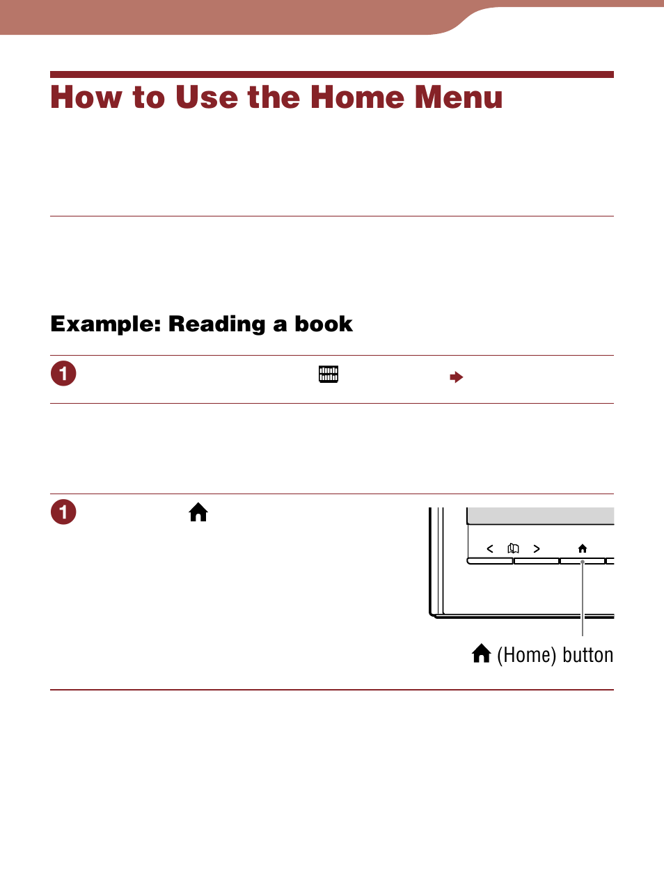 How to use the home menu | Sony Reader 4-153-621-14(1) User Manual | Page 22 / 190