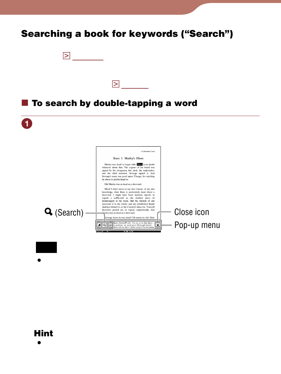 Searching a book for keywords (“search”), Or look, Ords in the book | Sony Reader 4-153-621-14(1) User Manual | Page 90 / 190