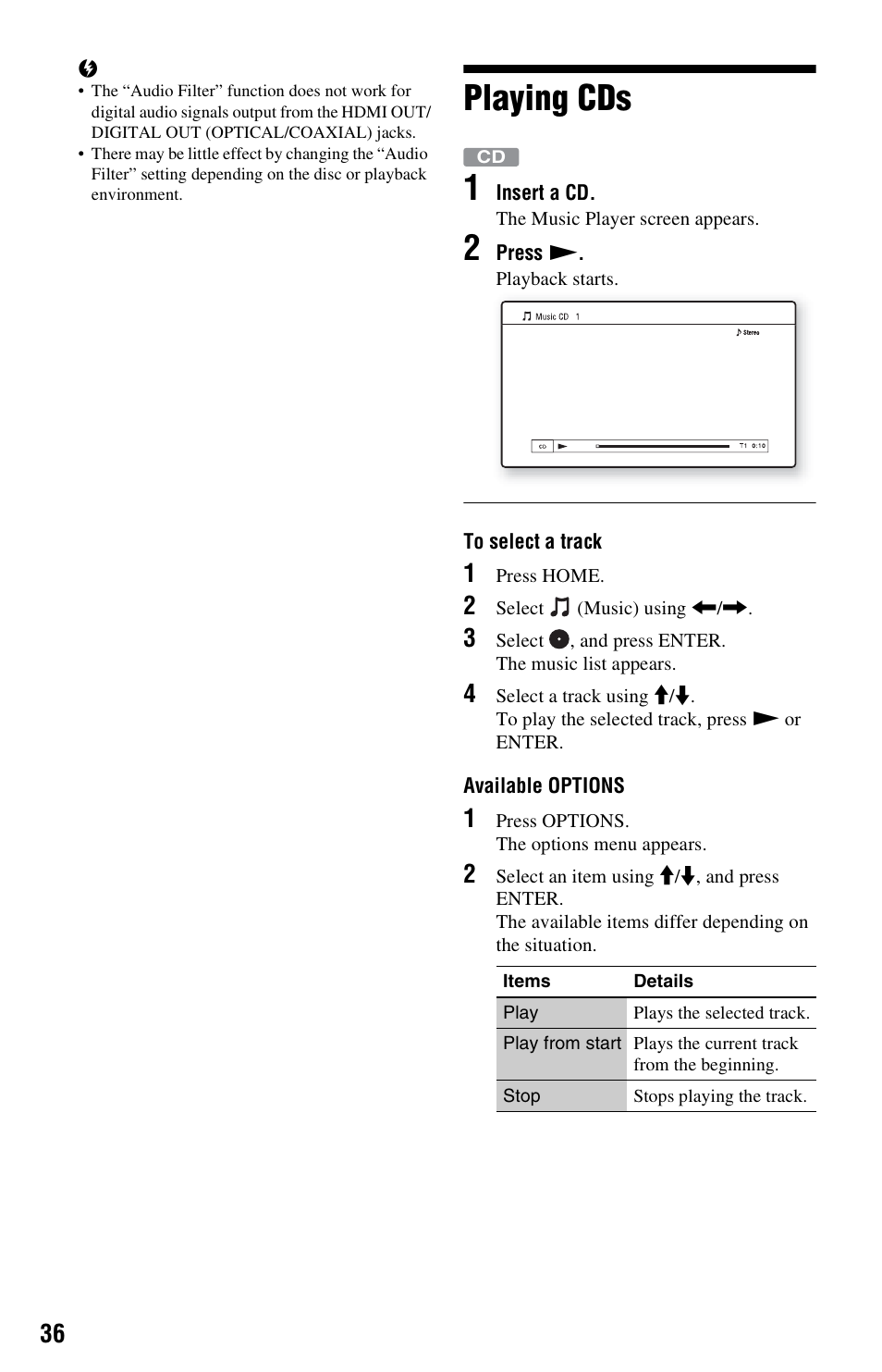 Playing cds, Playing cds 1 | Sony 4-120-891-11(1) User Manual | Page 36 / 71