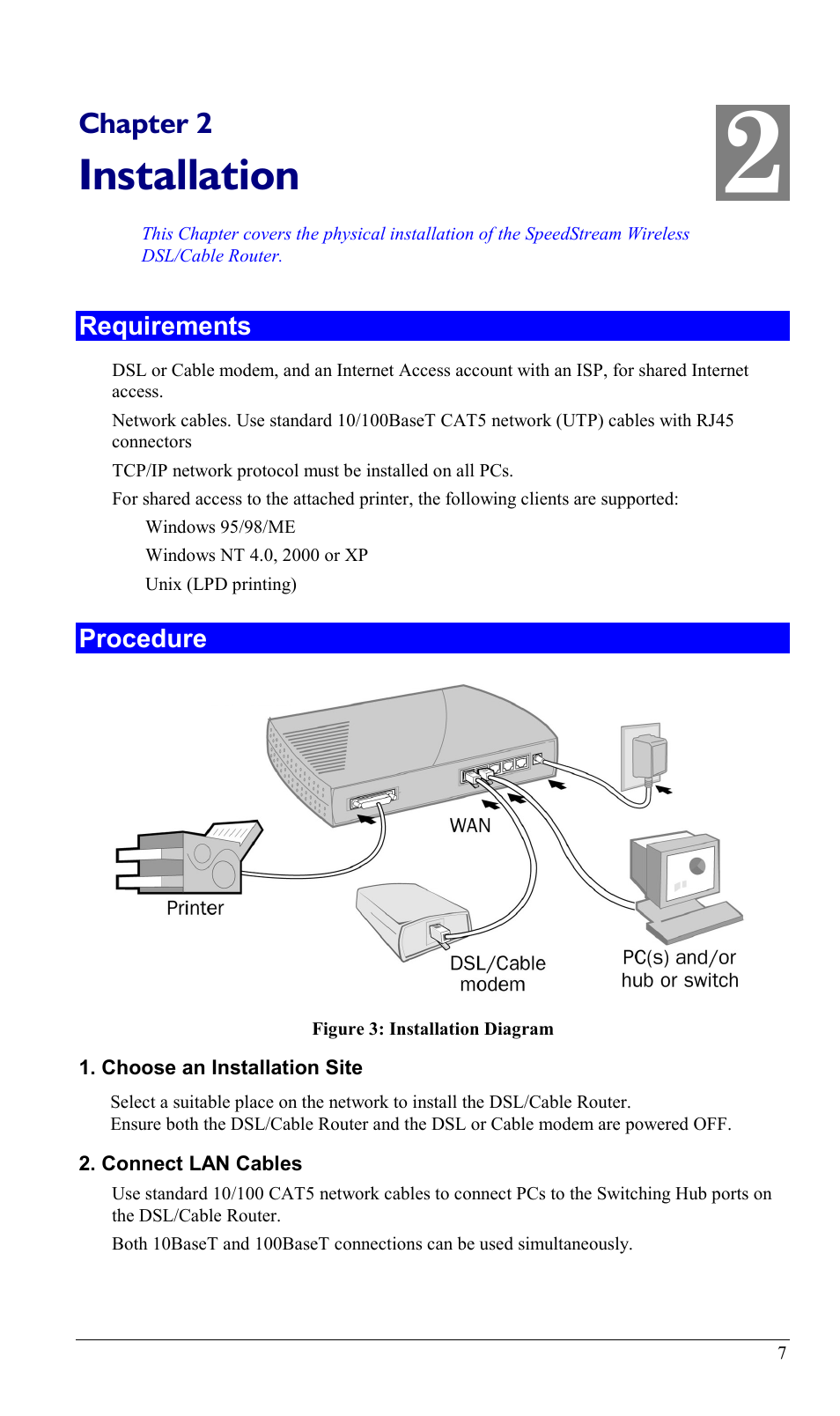 Chapter 2 installation, Requirements, Procedure | Requirements procedure, Installation, Chapter 2 | Sony SS2624 User Manual | Page 10 / 91