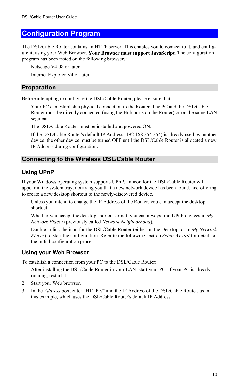 Configuration program, Preparation, Connecting to the wireless dsl/cable router | Sony SS2624 User Manual | Page 13 / 91