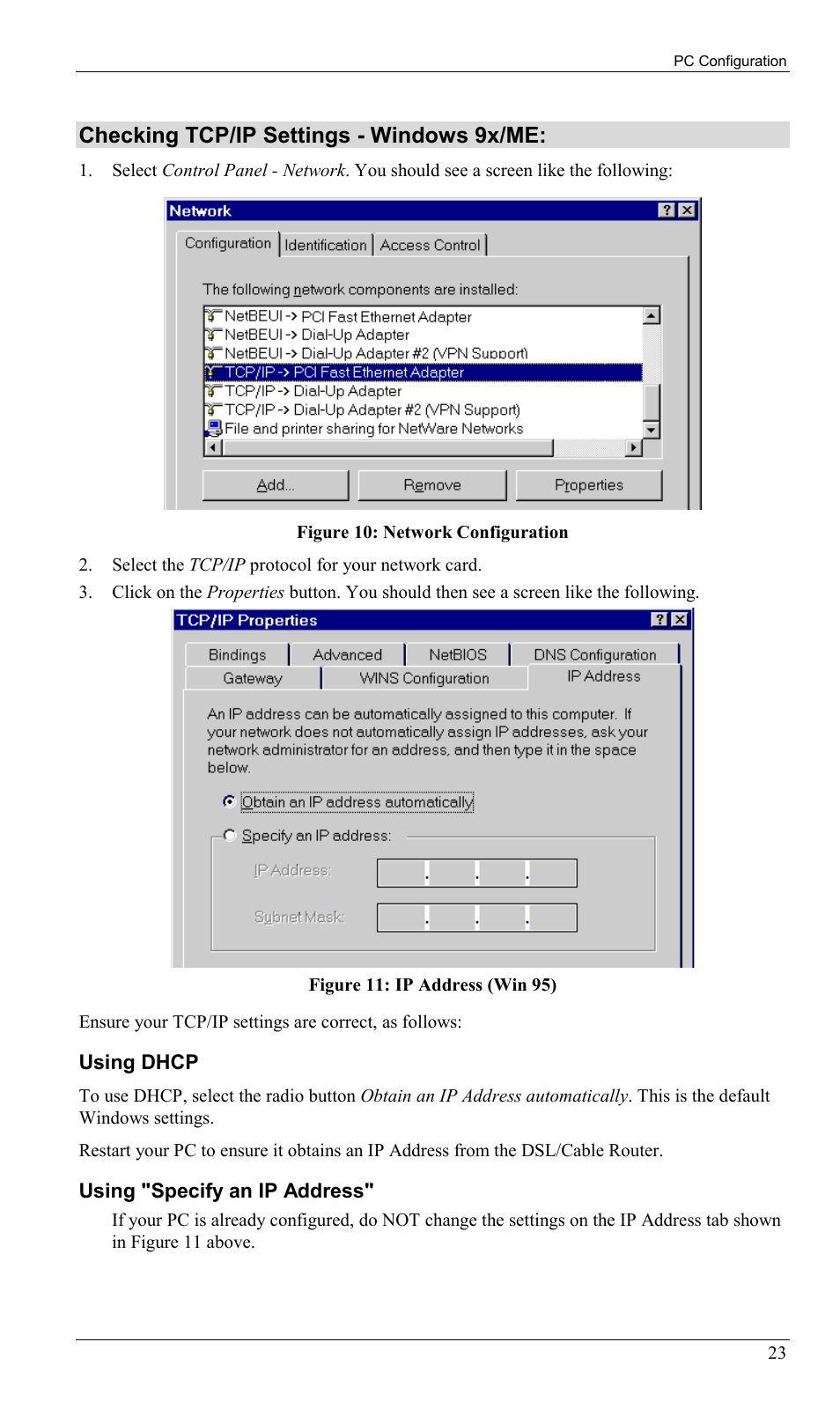 Checking tcp/ip settings - windows 9x/me | Sony SS2624 User Manual | Page 26 / 91