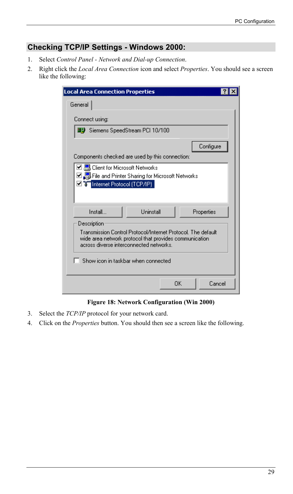 Checking tcp/ip settings - windows 2000 | Sony SS2624 User Manual | Page 32 / 91