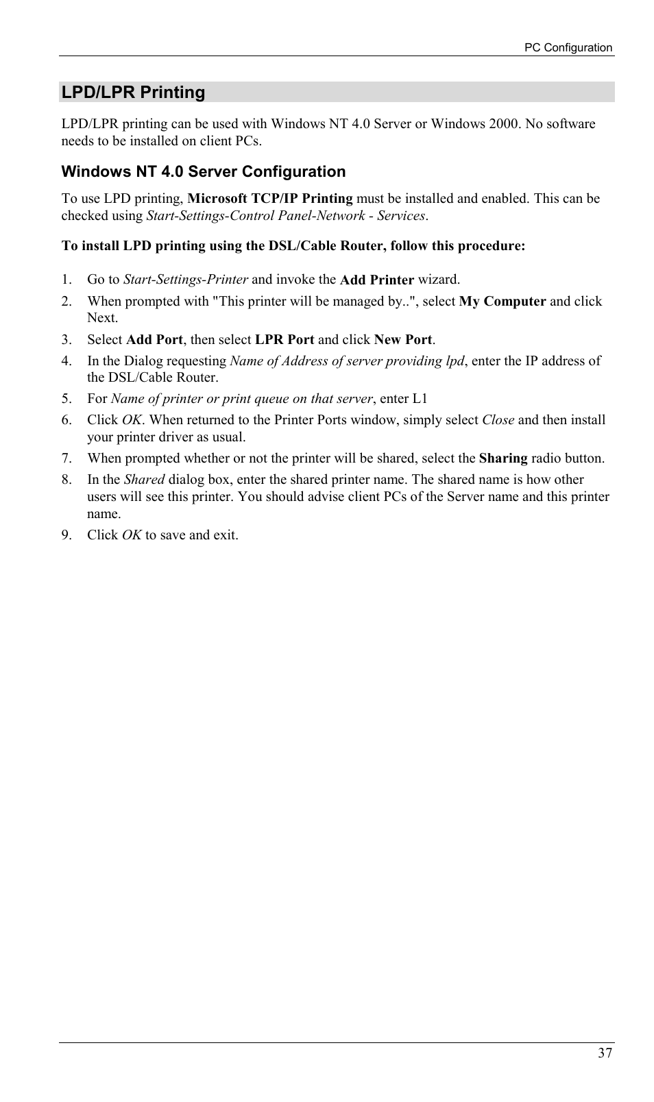 Lpd/lpr printing | Sony SS2624 User Manual | Page 40 / 91