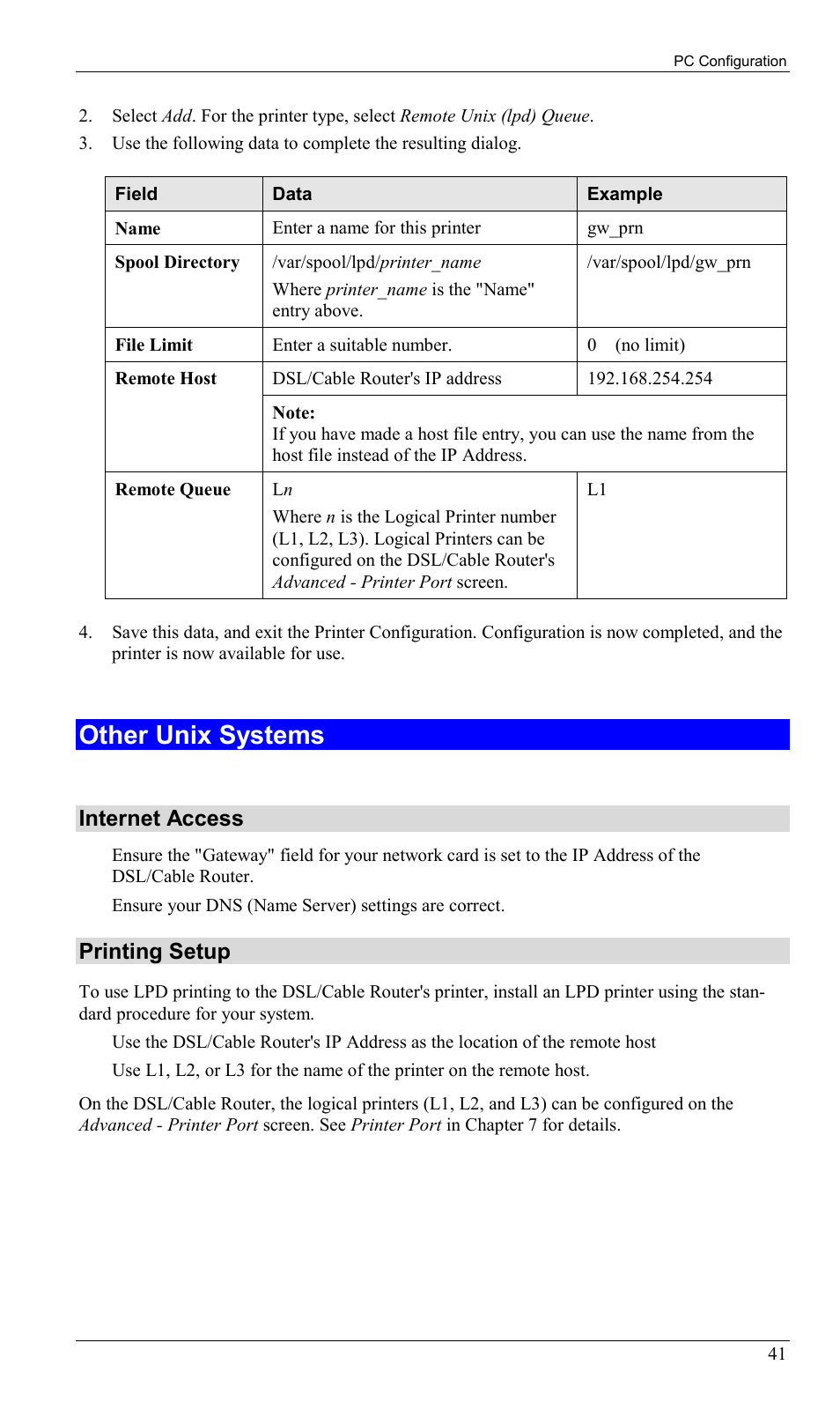 Other unix systems, Internet access, Printing setup | Sony SS2624 User Manual | Page 44 / 91