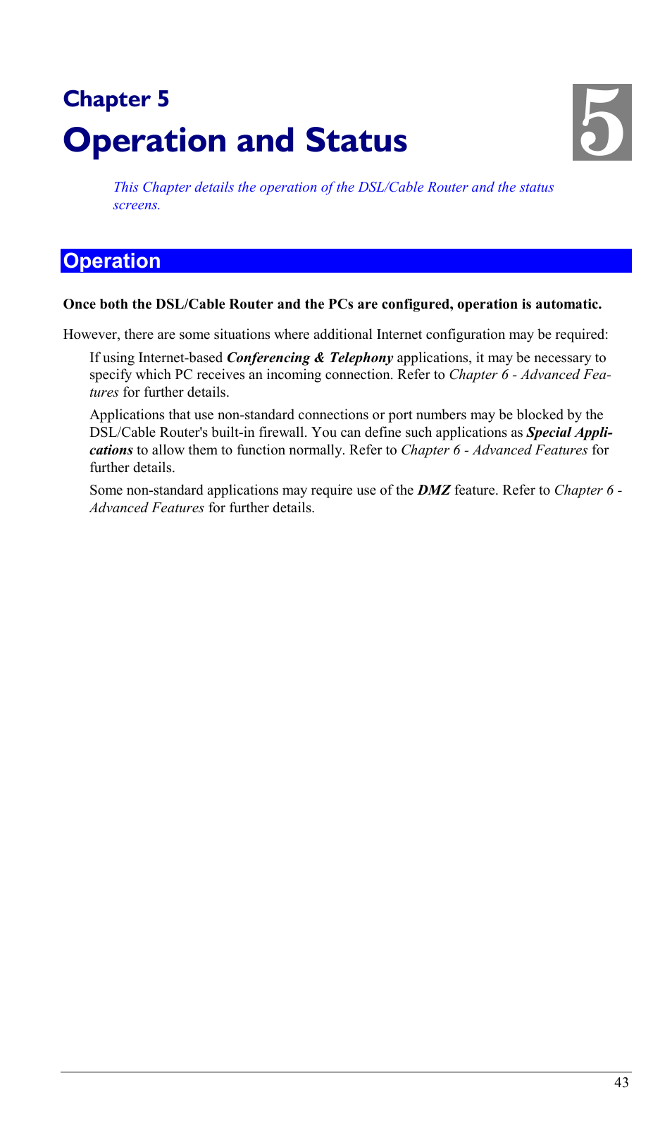 Chapter 5 operation and status, Operation, Operation and status | Sony SS2624 User Manual | Page 46 / 91