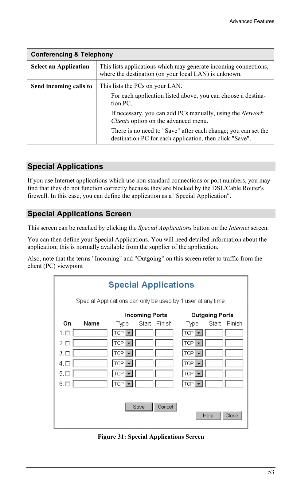Special applications, Special applications screen | Sony SS2624 User Manual | Page 56 / 91