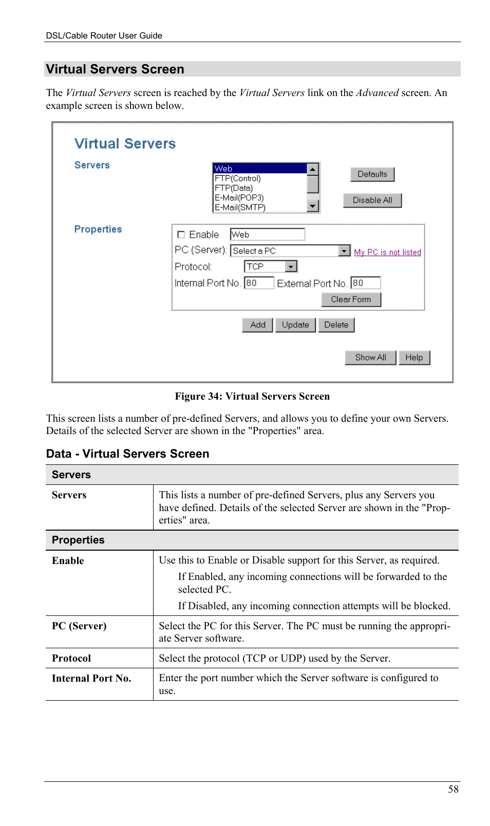 Virtual servers screen | Sony SS2624 User Manual | Page 61 / 91