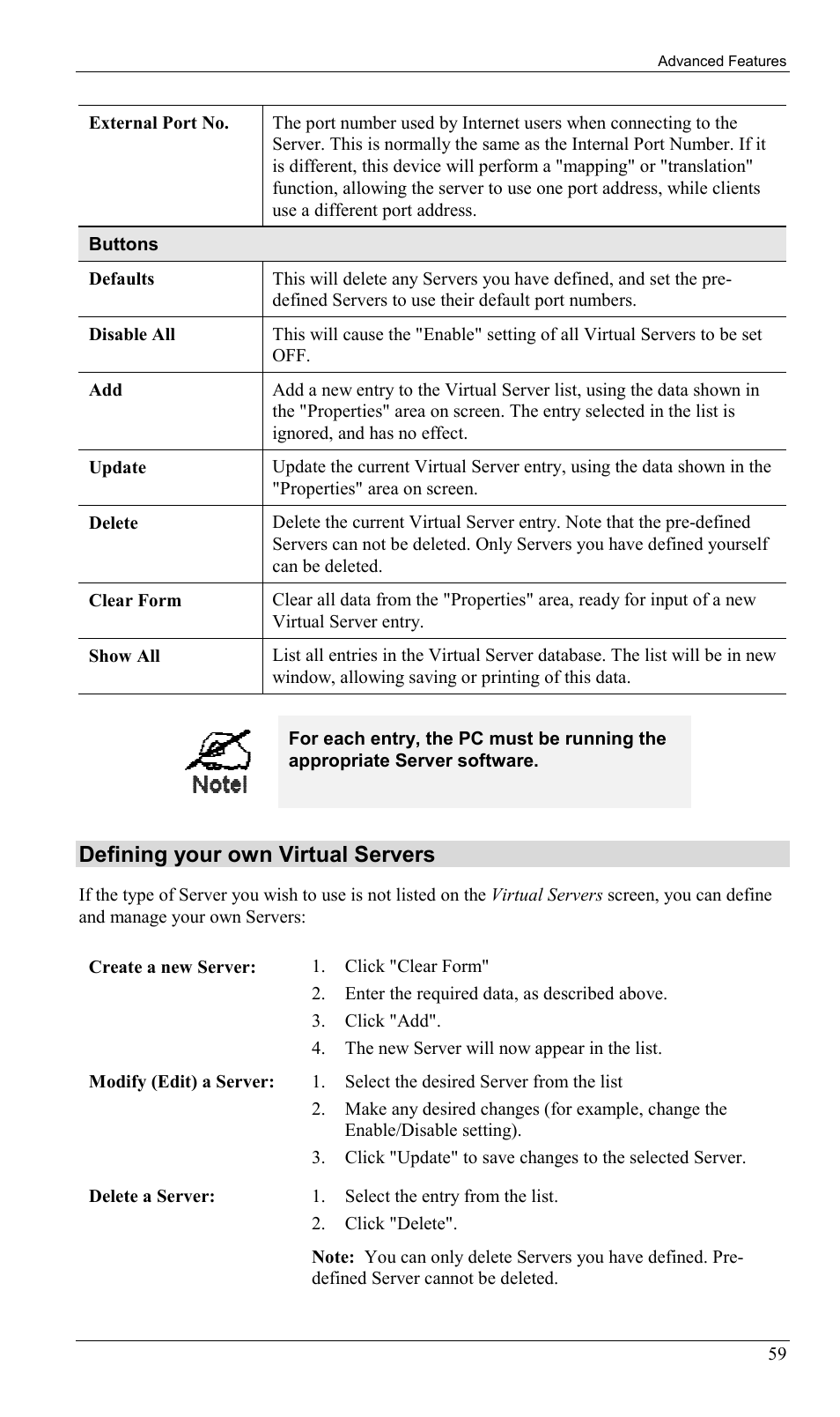 Defining your own virtual servers | Sony SS2624 User Manual | Page 62 / 91