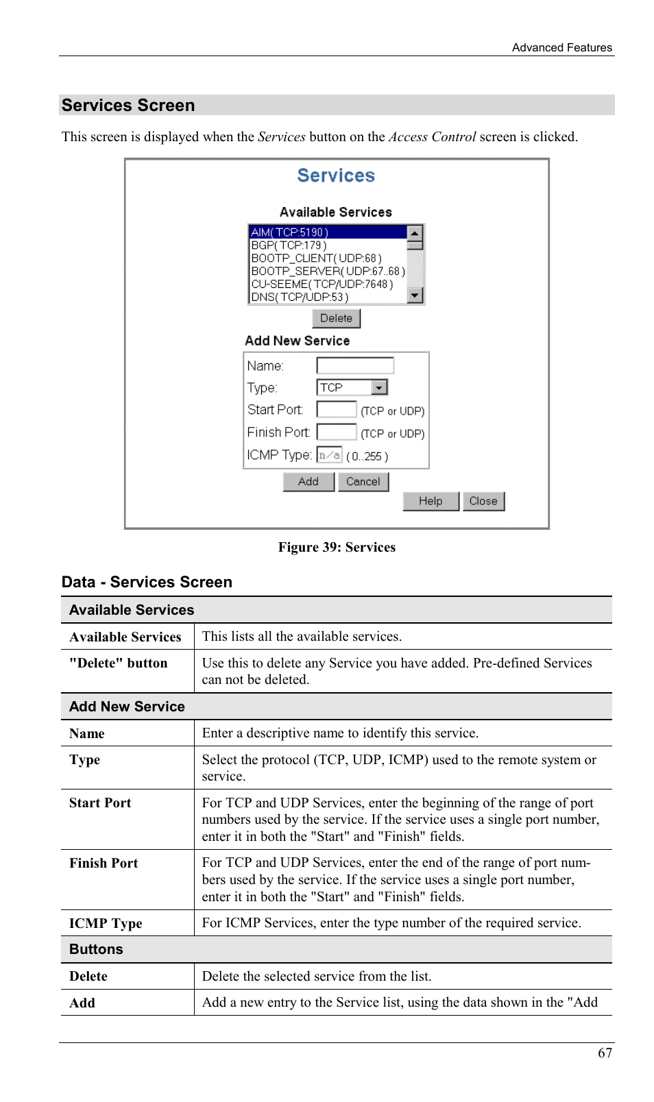 Services screen | Sony SS2624 User Manual | Page 70 / 91