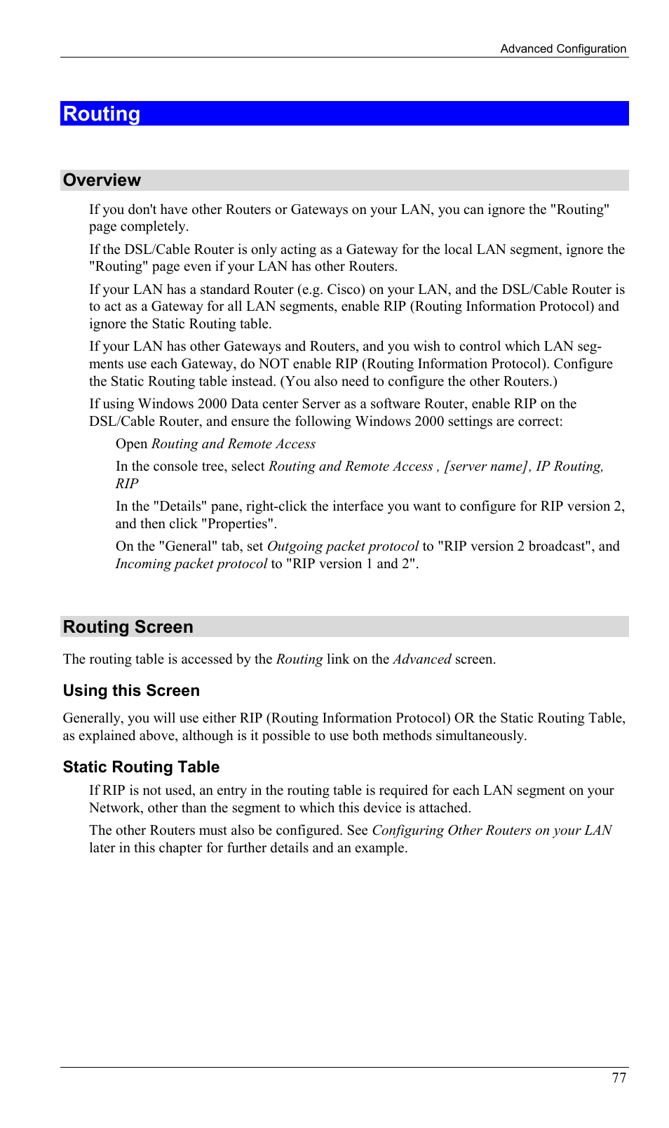 Routing, Overview, Routing screen | Sony SS2624 User Manual | Page 80 / 91