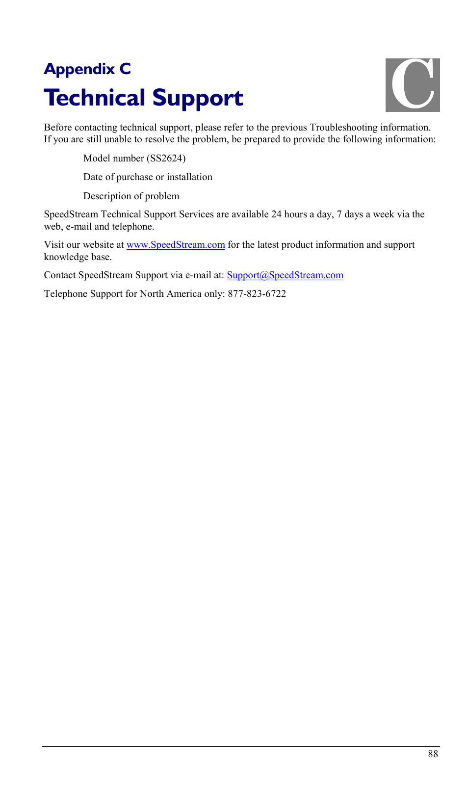 Appendix c technical support, Technical support, Appendix c | Sony SS2624 User Manual | Page 91 / 91