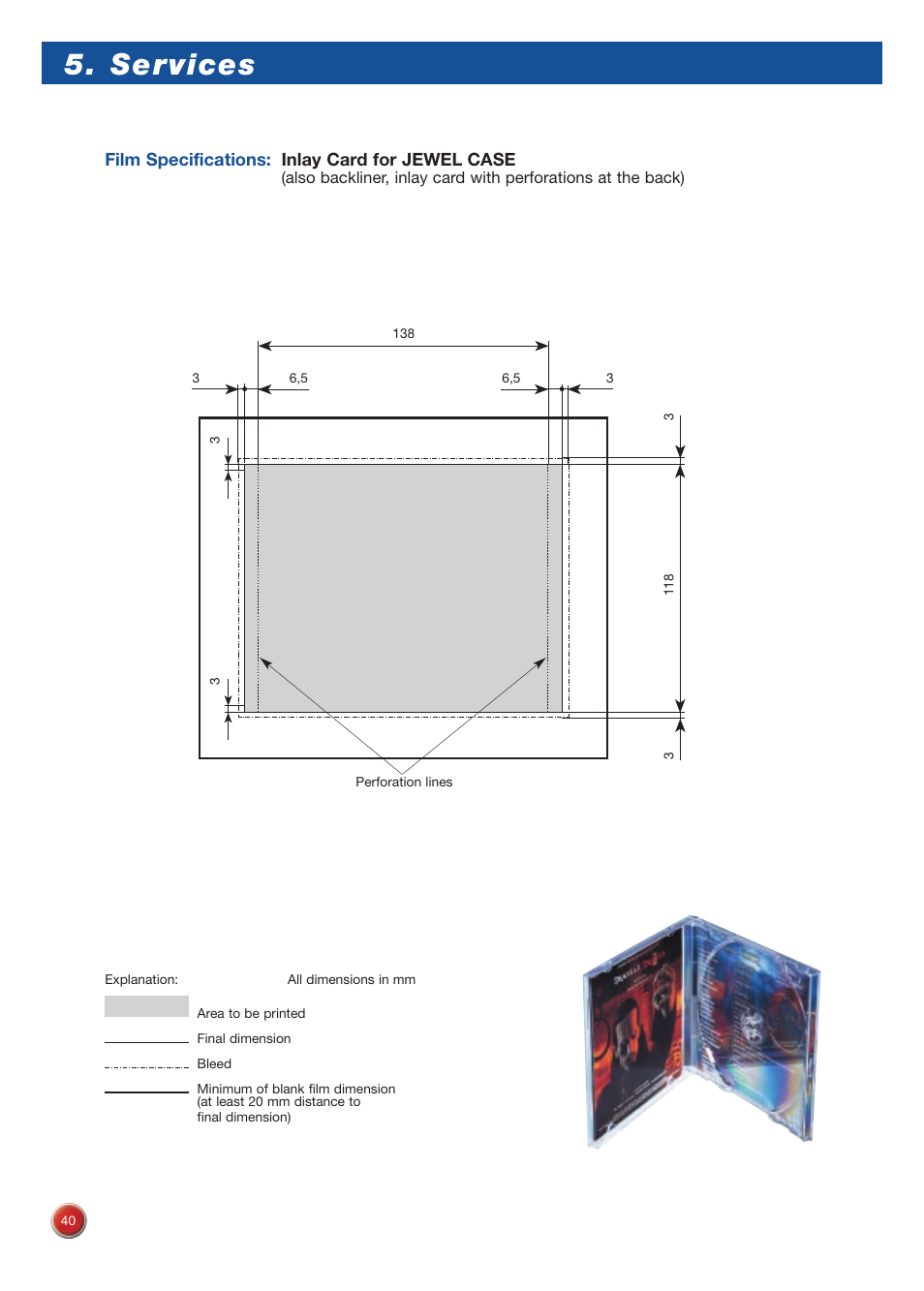 Services, Film specifications: inlay card for jewel case | Sony DVD Rom/DVD Video User Manual | Page 40 / 54