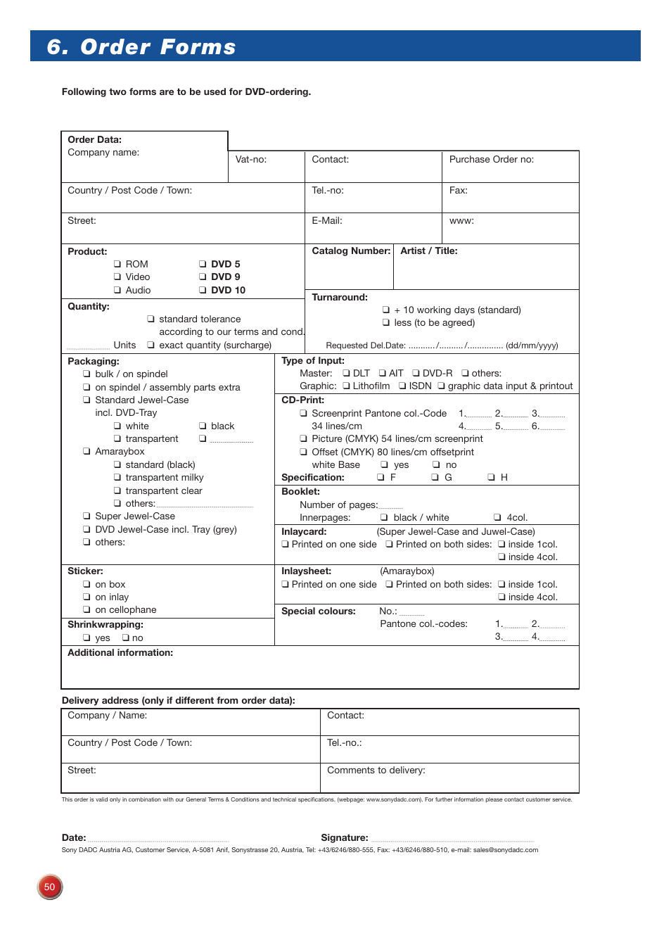 Order forms | Sony DVD Rom/DVD Video User Manual | Page 50 / 54