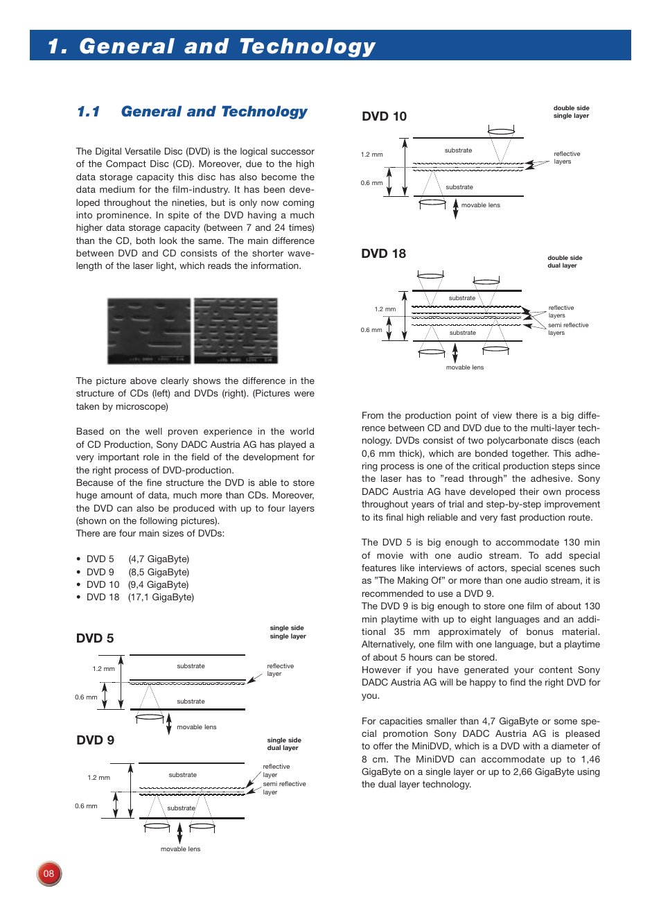 General and technology, 1 general and technology | Sony DVD Rom/DVD Video User Manual | Page 8 / 54